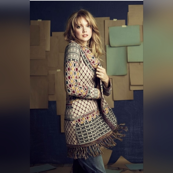 ANGEL OF THE NORTH ANTHROPOLOGIE Longline Beaded Lambswool Sweater Cardigan M - Picture 1 of 8